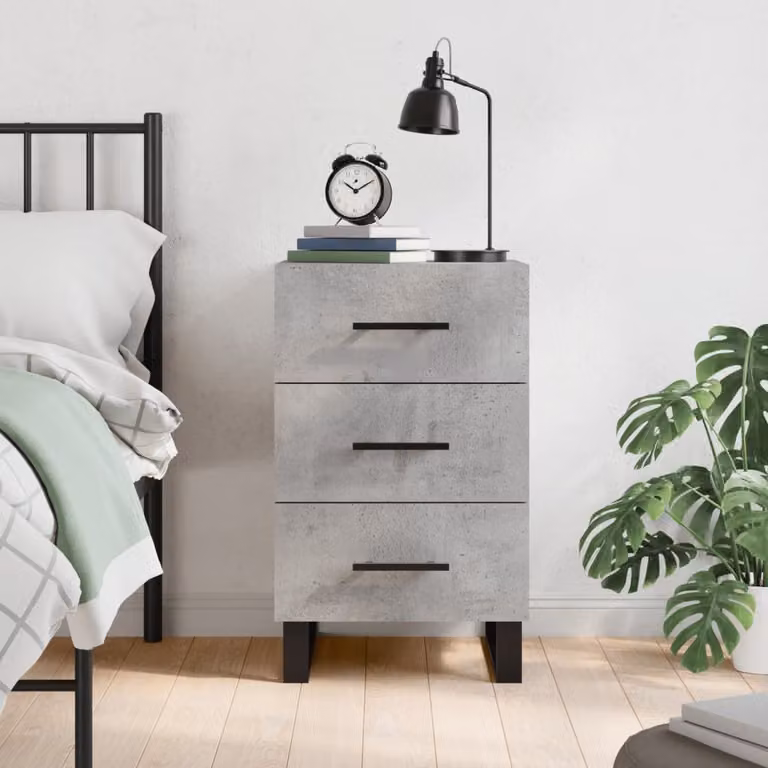 Comodino moderno vidaXL in legno e metallo, colore grigio cemento, L 40 cm x P 40 cm x H 66 cm