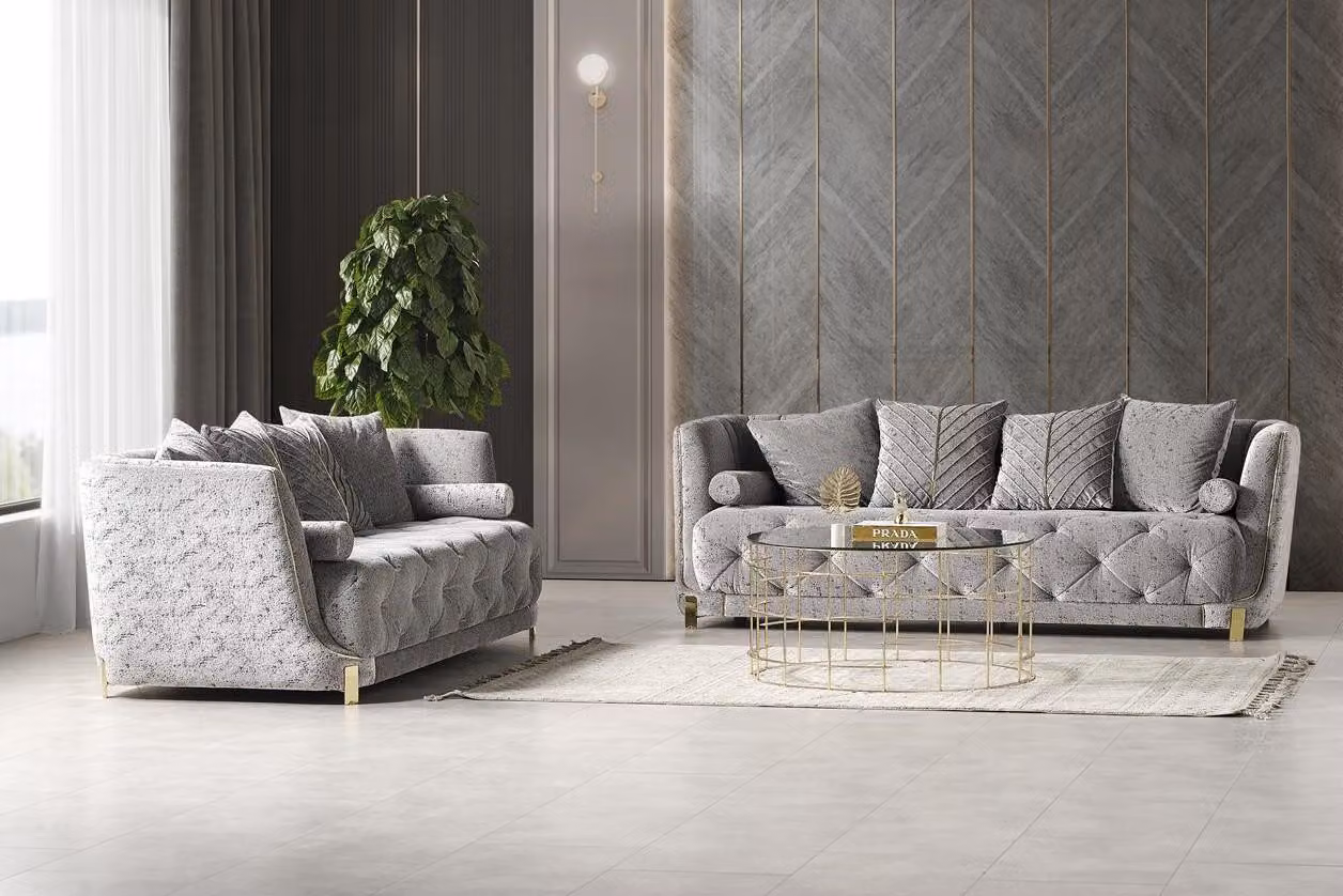Grau Wohnzimmer 2x 3-Sitzer Sofas Luxuriöse Polster Couchen Sitzmöbel Moderne