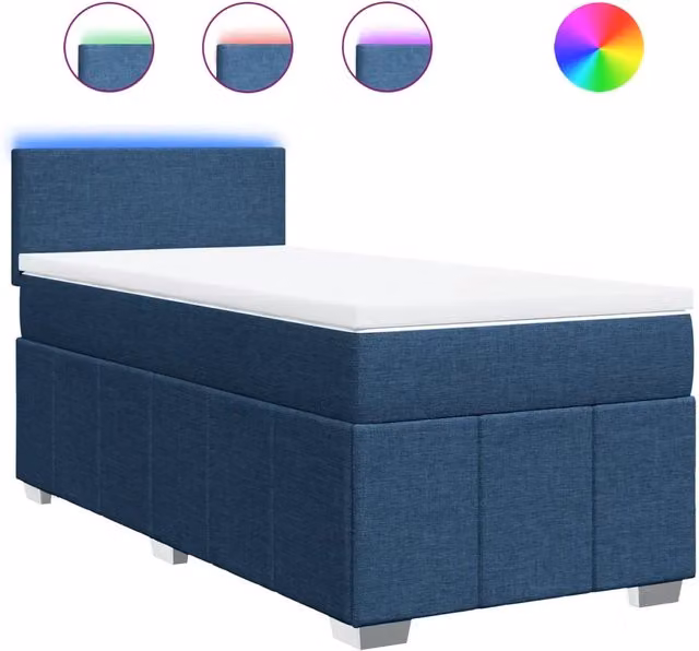 Letto singolo | Letto per adulti | Giroletto a Molle con Materasso Blu 90x200 cm inTessuto