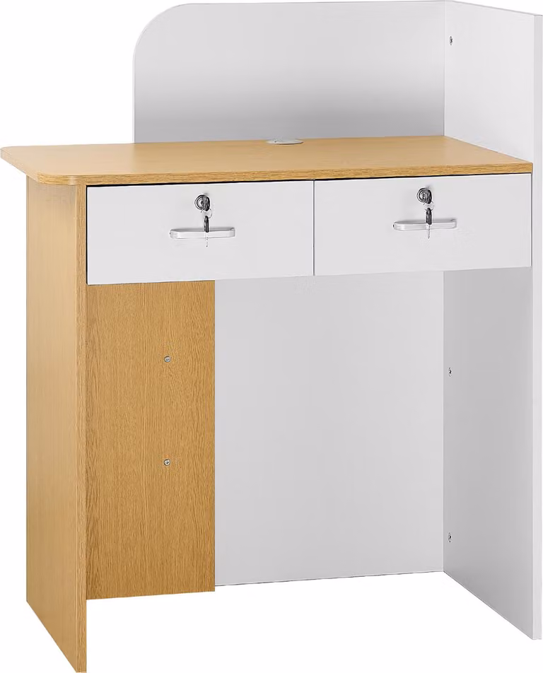 SucceBuy bancone reception lungo 80 cm, bancone reception rettangolare con illuminazione LED, 2 cassetti e prese, bancone per cassa, hall, salone di bellezza, ufficio, hotel, bancone vendita in truciolato