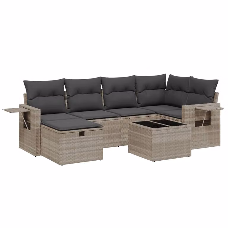 Set Divani da Giardino 7pz con Cuscini Grigio Chiaro Polyrattan