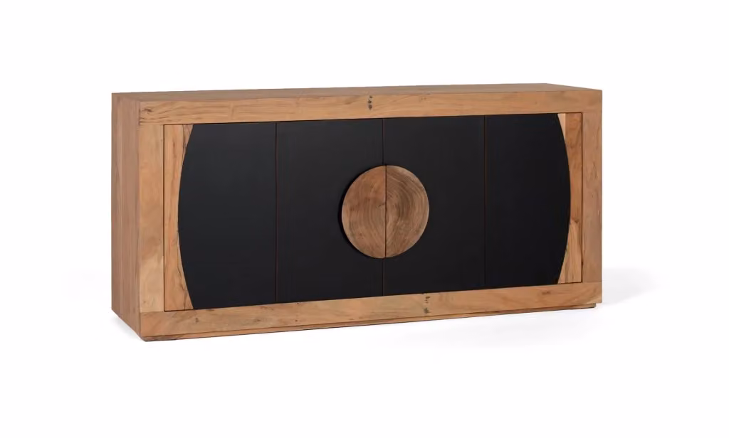 Credenza moderna in legno di acacia con 4 ante e finitura nera opaca per la tua sala da pranzo – 2