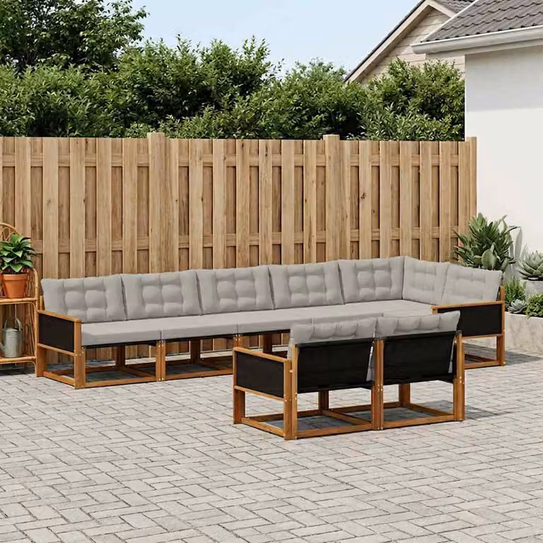 vidaXL Set di divani da esterno a L composto da 8 pezzi in legno di acacia trattato e tessuto textilene, colori beige, grigio e marrone