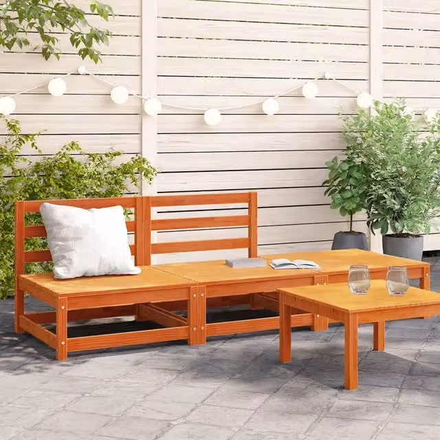 Divano da giardino vidaXL in legno di pino cerato marrone con poggiapiedi stile rustico – 1