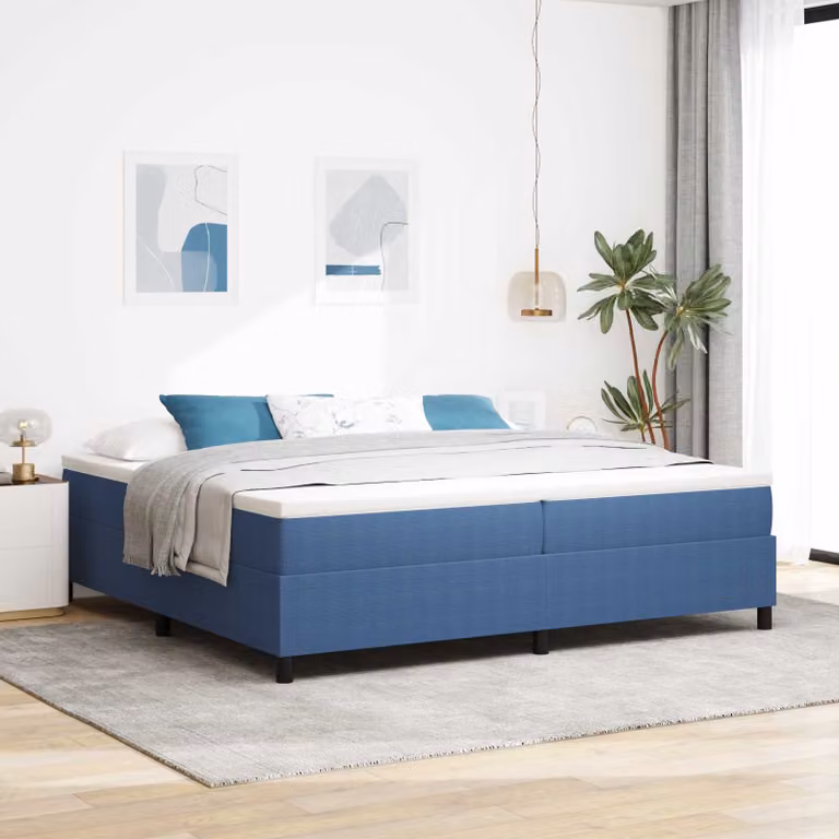 vidaXL Struttura letto piattaforma moderna in tessuto cord e legno di pino, Blu, L/P/H: 200 x 200 x 203 cm