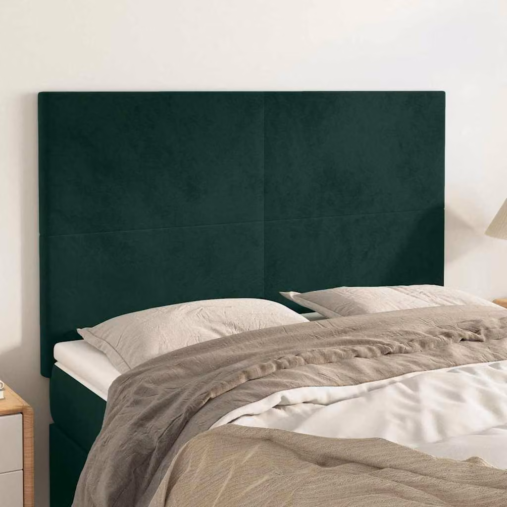 Testiera per letto vidaXL in velluto verde scuro con struttura in legno, L: 144 cm, P: 5 cm, H: 118-128 cm