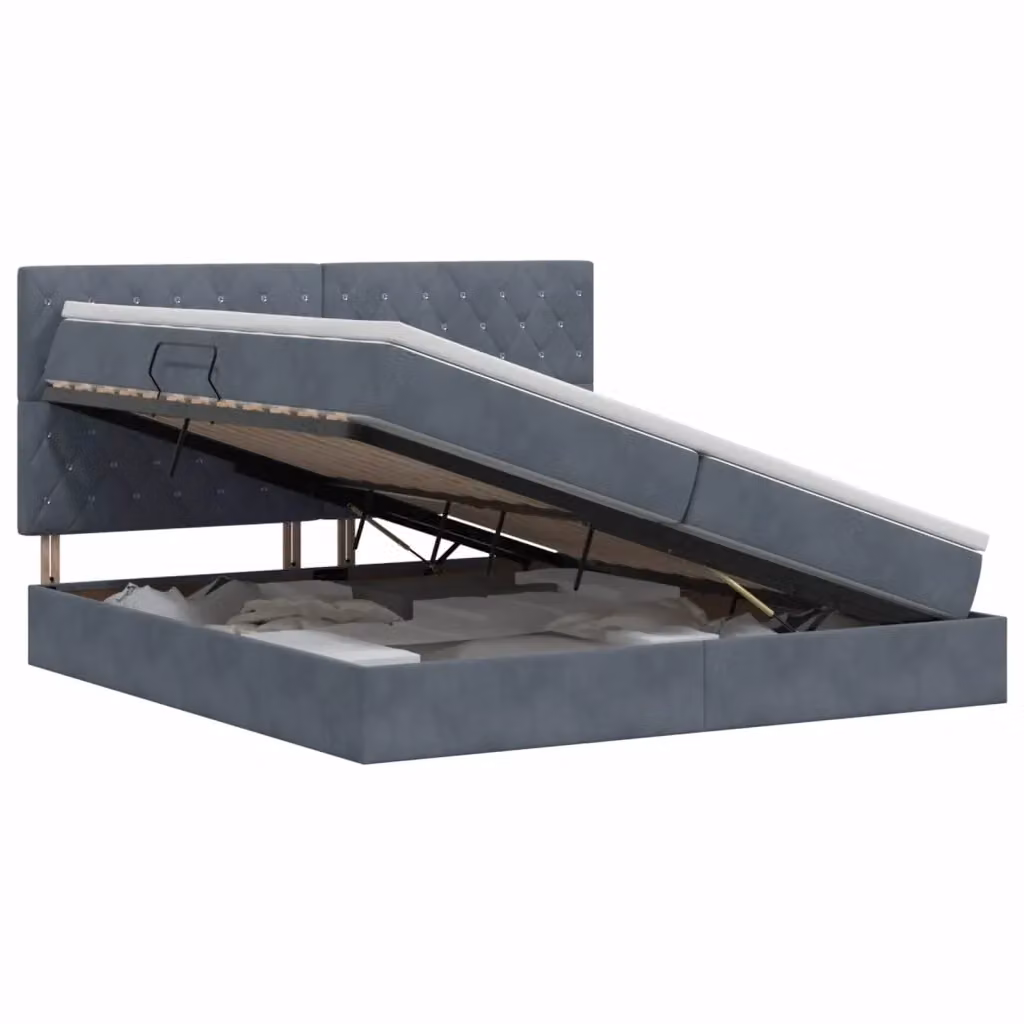 Letto matrimoniale moderno vidaXL con contenitore a sollevamento, rivestimento in tessuto grigio, illuminazione sottostante e porta USB, L/P/H: 200 x 200 x 140 cm – 2