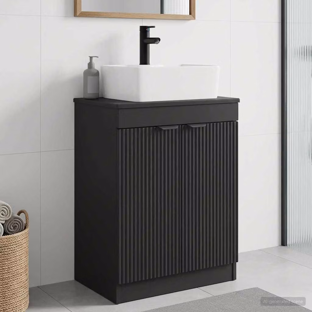 Mobile da bagno con lavabo vidaXL Nero con ante a battente e ripiani interni L/P/H: 54 x 35 x 83 cm