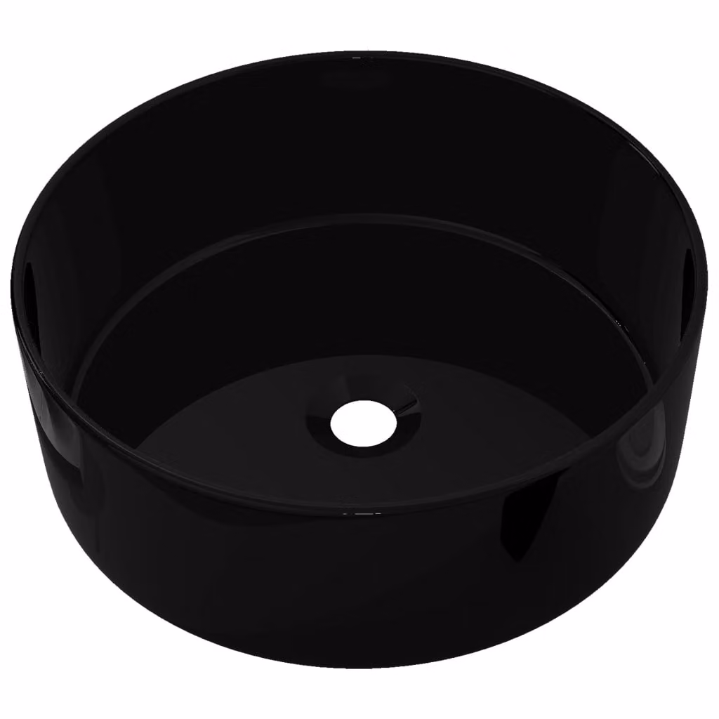 Lavandino Tondo in Vetroceramica Nero 40 x 15 cm