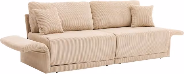 Divano letto trasformabile in velluto a coste, design moderno minimalista, dimensioni 182x88x84 cm, con braccioli in legno e struttura metallica