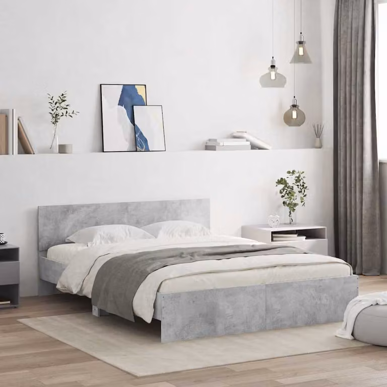 vidaXL Giroletto con Testiera in Tessuto Grigio L: 140 cm, P: 200 cm, H: 145 cm
