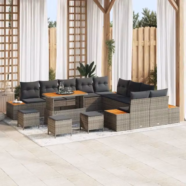 Set Divano da Giardino vidaXL a forma a U con 14 pezzi, Grigio – 1