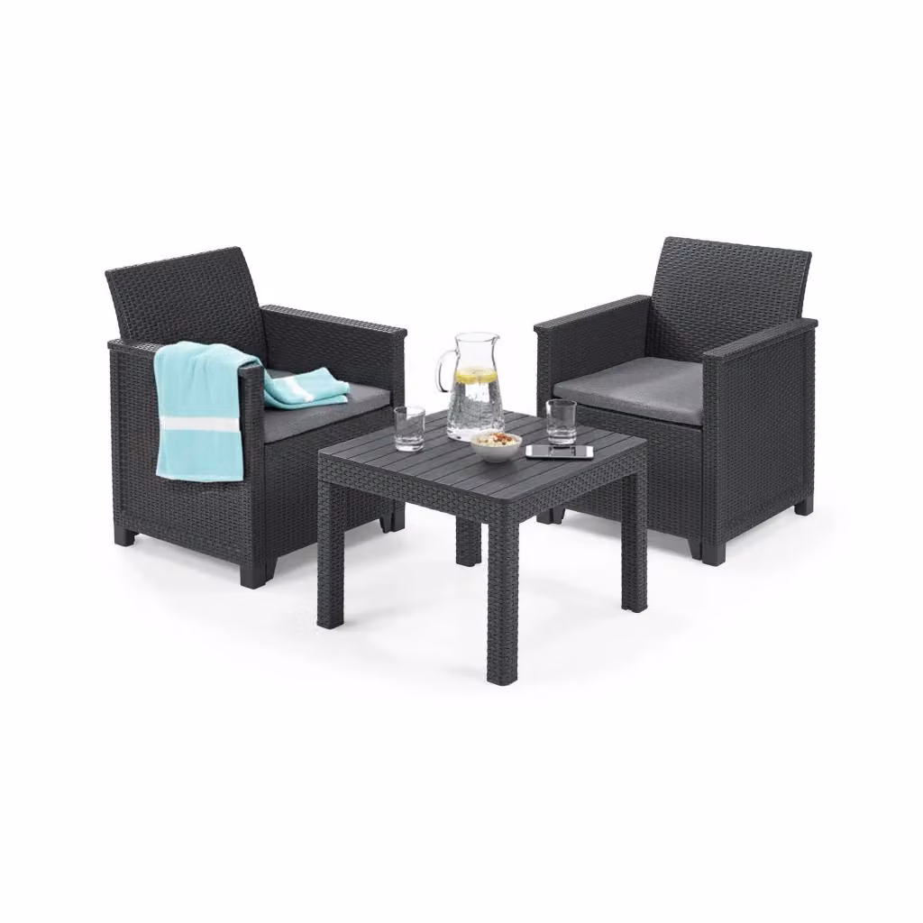 Set salotto da esterno Petawawa DMORA con poltrona lounge e tavolino da caffè, colore antracite, L: 65 cm, P: 63 cm, H: 74 cm – 2