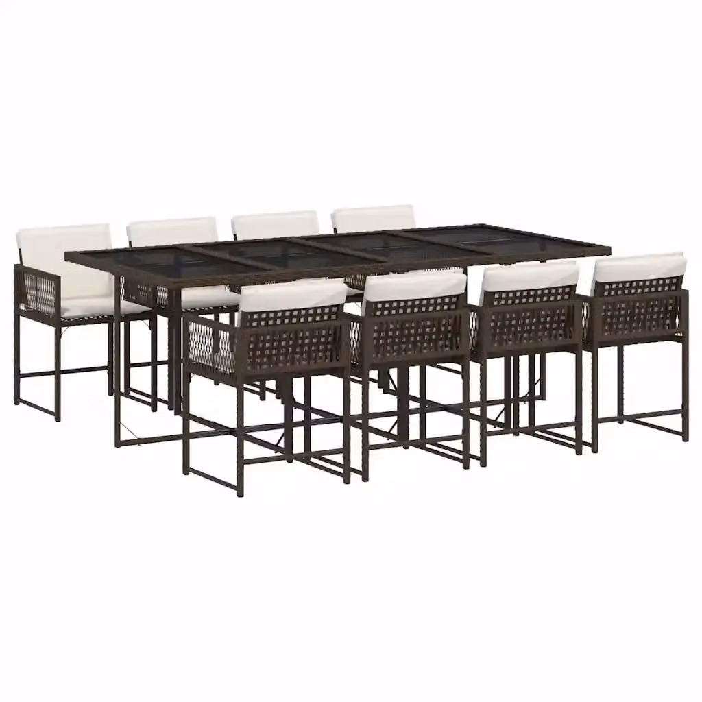 Set da Pranzo da Giardino vidaXL in Polyrattan Marrone con 9 Pezzi e Cuscini – 2