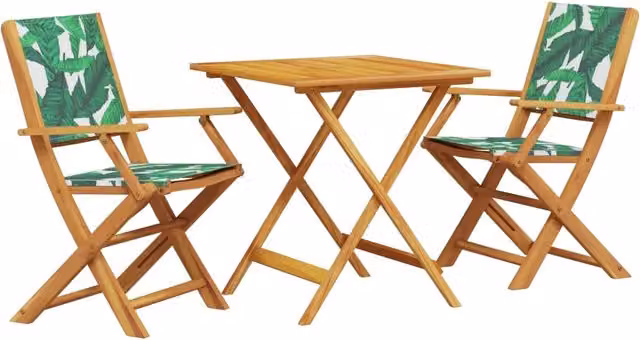Set da Bistrot 3 pz in Legno di Acacia Olio con Motivo Floreale Verde e Marrone per Giardino e Balcone