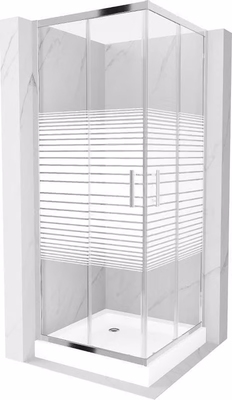 Mexen Rio cabina doccia quadrata 80 x 80 cm, strisce bianche, cromo + piatto doccia, bianco - 860-080-080-01-20-4510