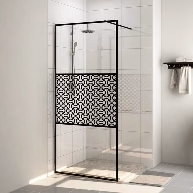 Parete per doccia walk-in vidaXL in vetro trasparente con profili neri L 115 cm x H 195 cm