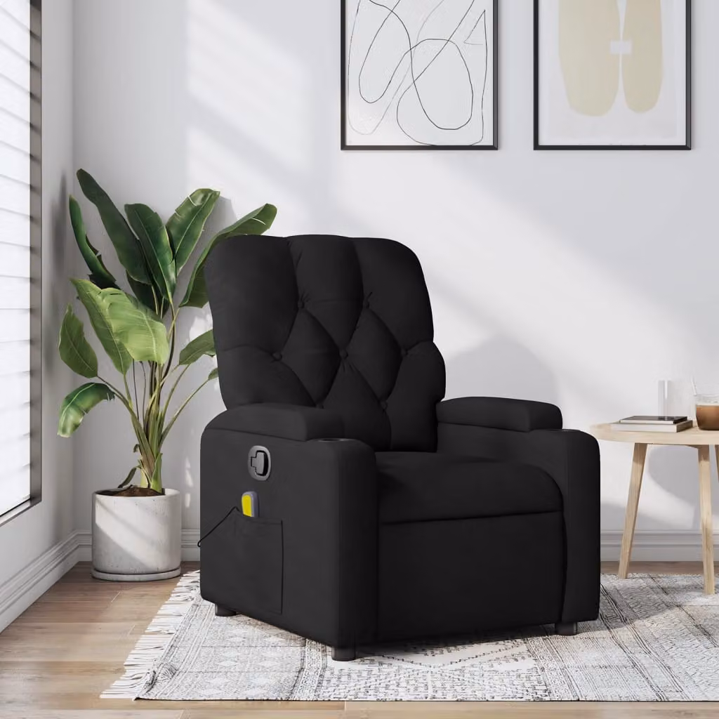 vidaXL Poltrona reclinabile relax in tessuto nero con braccioli e leva manuale
