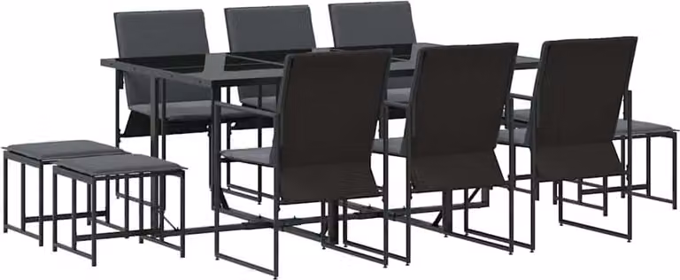 Set da Pranzo per Giardino 11 pcs Nero Acciaio