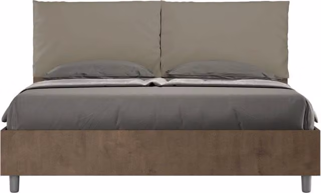BS COM Letto matrimoniale con rete 160x190 Noce cuscini similpelle cappuccino