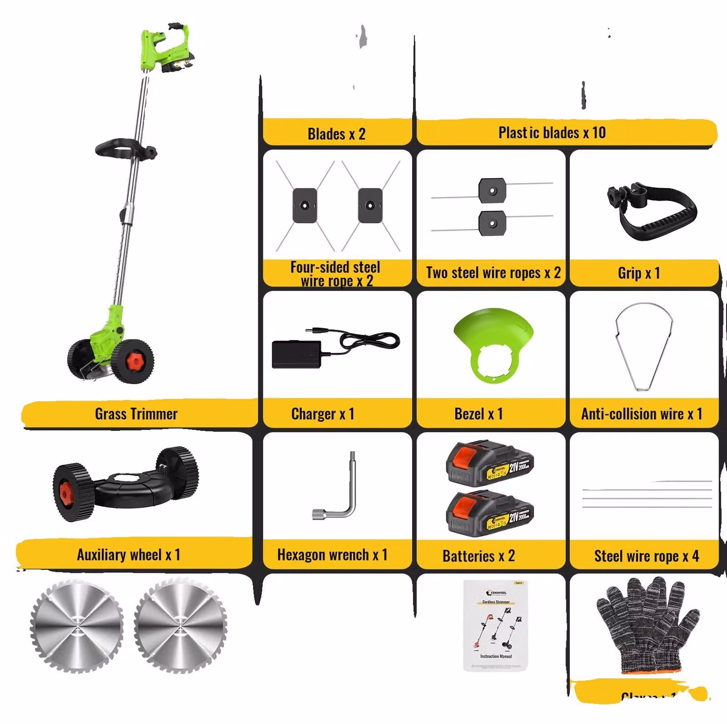 Tagliasiepi, lunghezza regolabile, funzionamento a batteria, colore verde, include 2 batterie