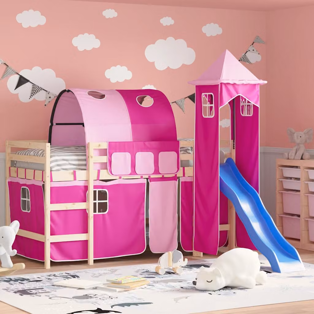 vidaXL Tende per Letto a Soppalco con Tunnel e Torre per Bambini, Rosa
