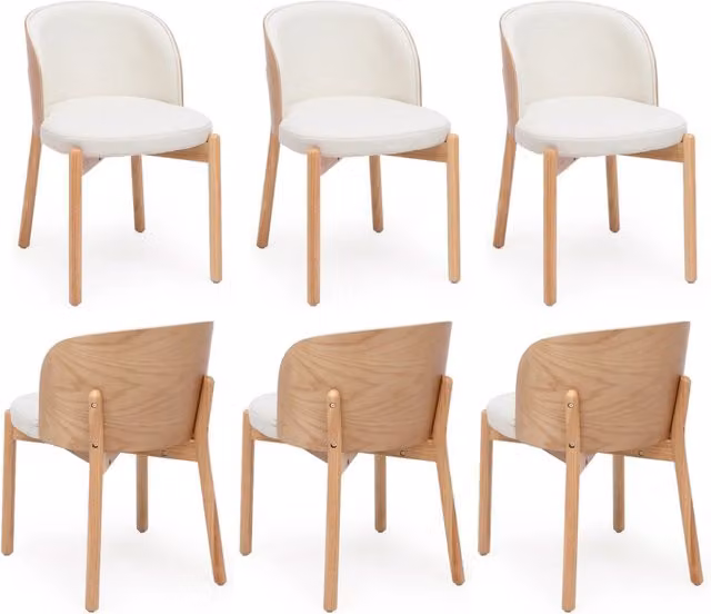 6 Sedie da Pranzo in Legno Massello con Rivestimento in Lino, Colore Naturale, Stile Moderno per Sala da Pranzo e Soggiorno