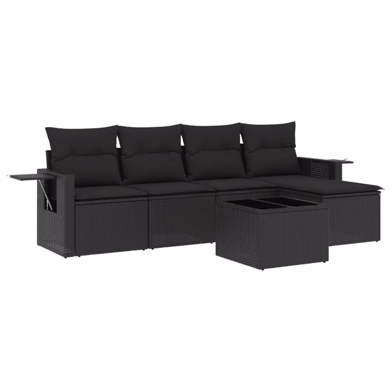 Set Divano da Giardino 6 pz con Cuscini Nero in Polyrattan