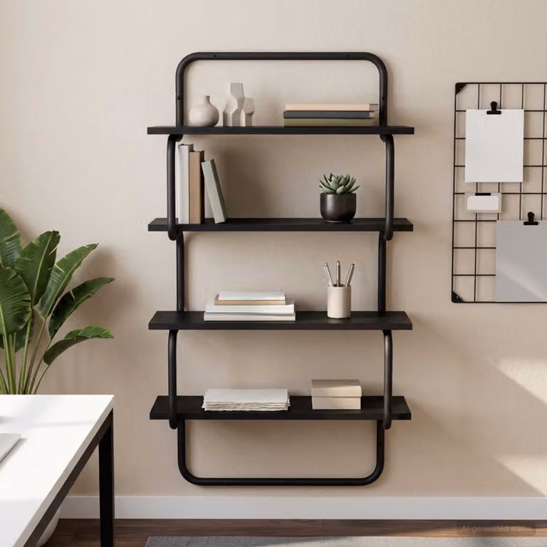 vidaXL Mensola a 4 ripiani in stile industrial, colore nero, L 60 x P 24,5 x H 104 cm