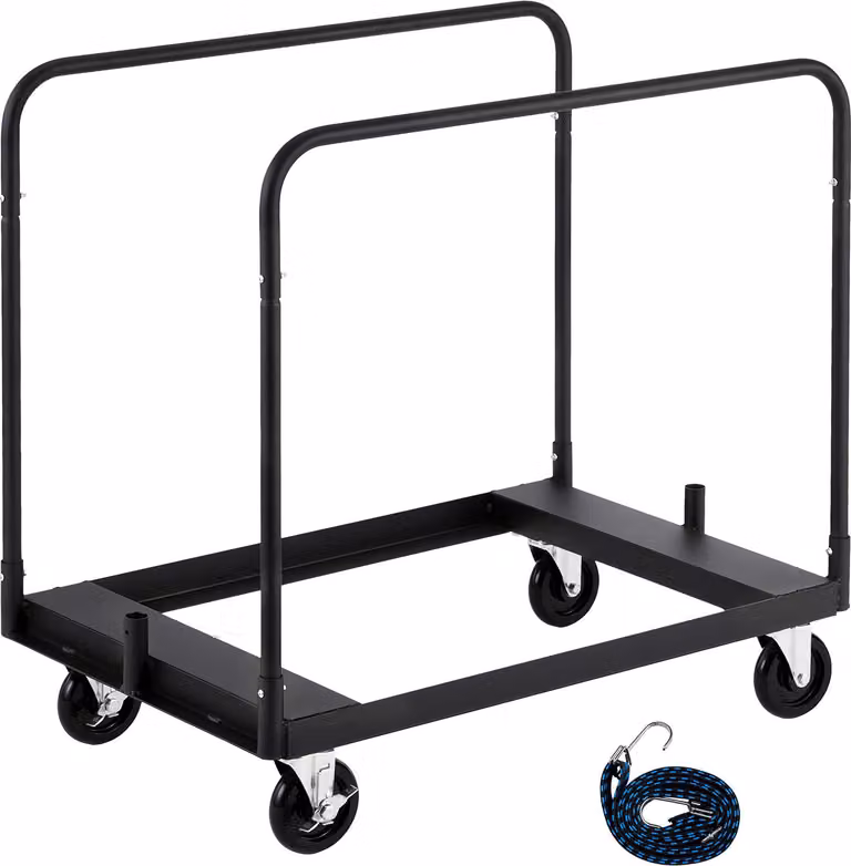 Carrello porta pannelli SucceBuy con portata di 816 kg, ausilio per il trasporto con ruote girevoli a 360°, dotato di cinghia di fissaggio e tre corrimano laterali, ideale per fabbriche, magazzini e garage, nero, dimensioni: 955x610x935 mm