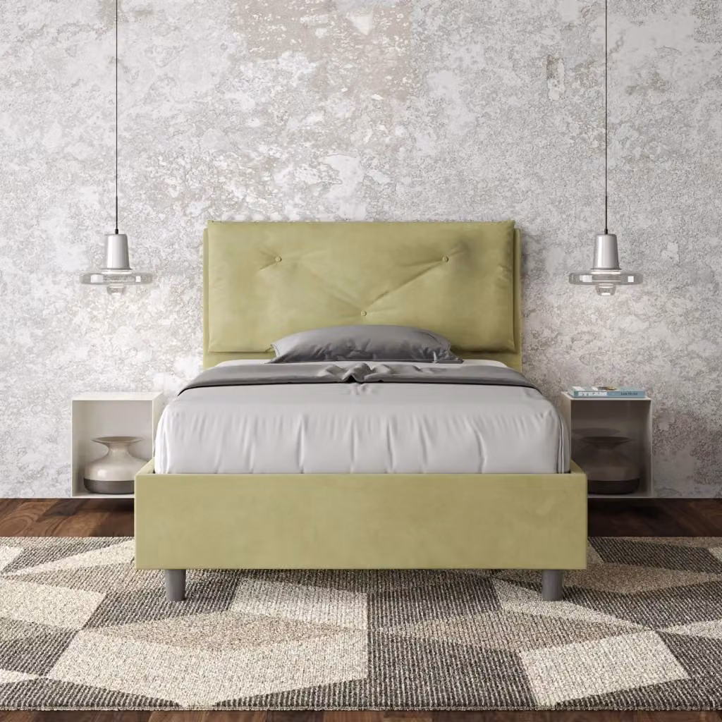 Letto Appia Large 1 Piazza e Mezzo Imbottito in Microfibra Tè Verde L/P: 120 x 200 cm – 2