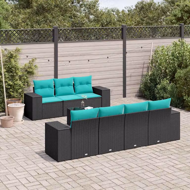 Set da giardino vidaXL in polyrattan nero composto da 8 pezzi con cuscini e tavolino da esterno