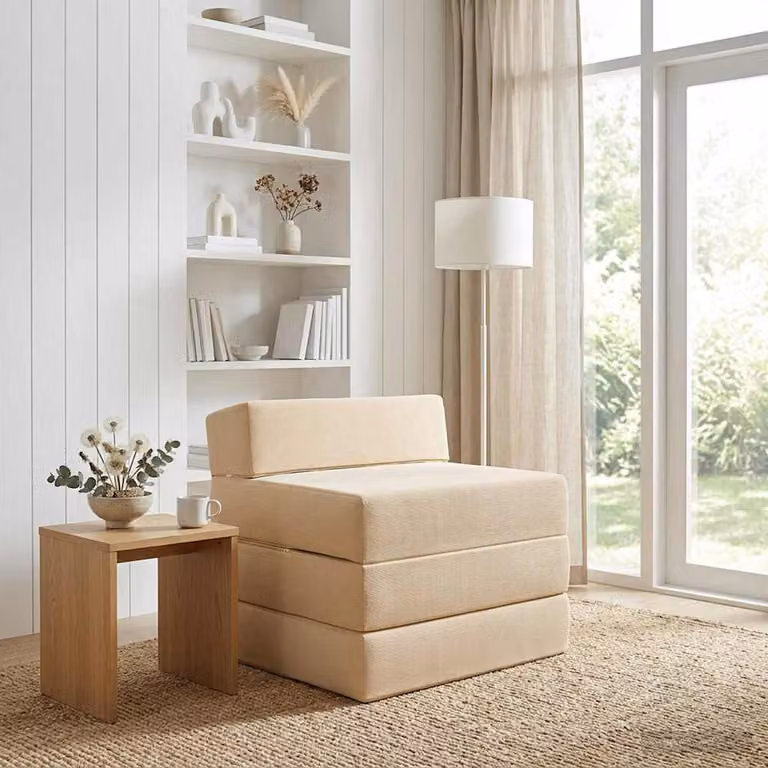 vidaXL Divano Letto Pieghevole in Tessuto Cord Beige L: 200 cm, P: 70 cm, H: 15 cm