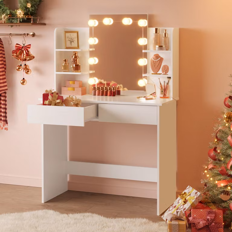 WOLTU Tavolo da trucco con illuminazione a LED, con specchio, 90x135x40 cm, bianco