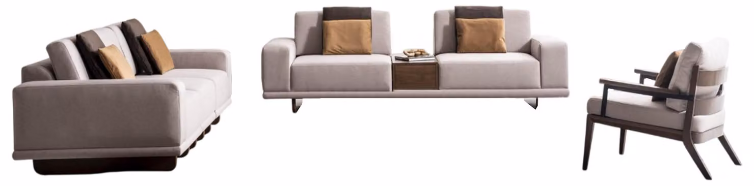 Elegantes Beiges Sofa-Set Designer 4-Sitzer Edler Zweisitzer Sessel
