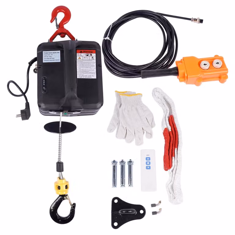 Argano elettrico 3-in-1 da 1500 W, sollevatore elettrico portatile da 500 kg con interruttore di fine corsa a infrarossi migliorato, per sollevamenti verticali e orizzontali, portata massima di 120 metri