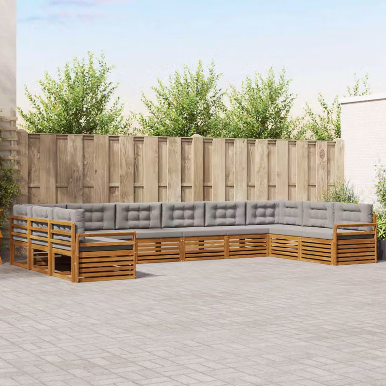 Set di divani da giardino vidaXL a forma di L con 7 pezzi in legno di acacia e tessuto grigio
