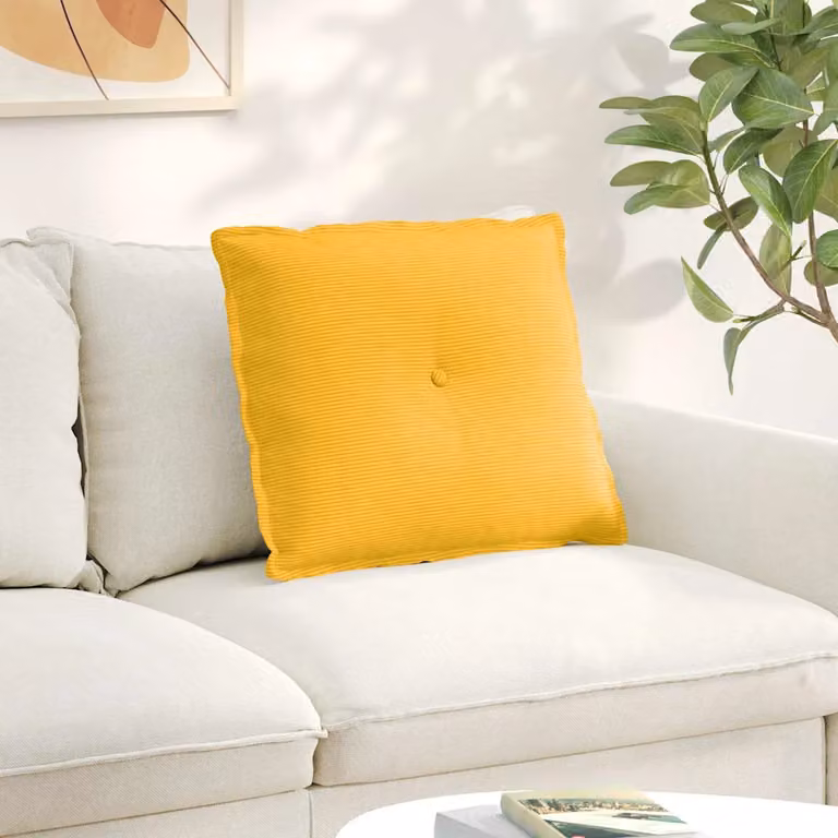 vidaXL Cuscino per Schiena Rettangolare in Velluto a Costine Giallo L: 60 cm, P: 50 cm, H: 19 cm