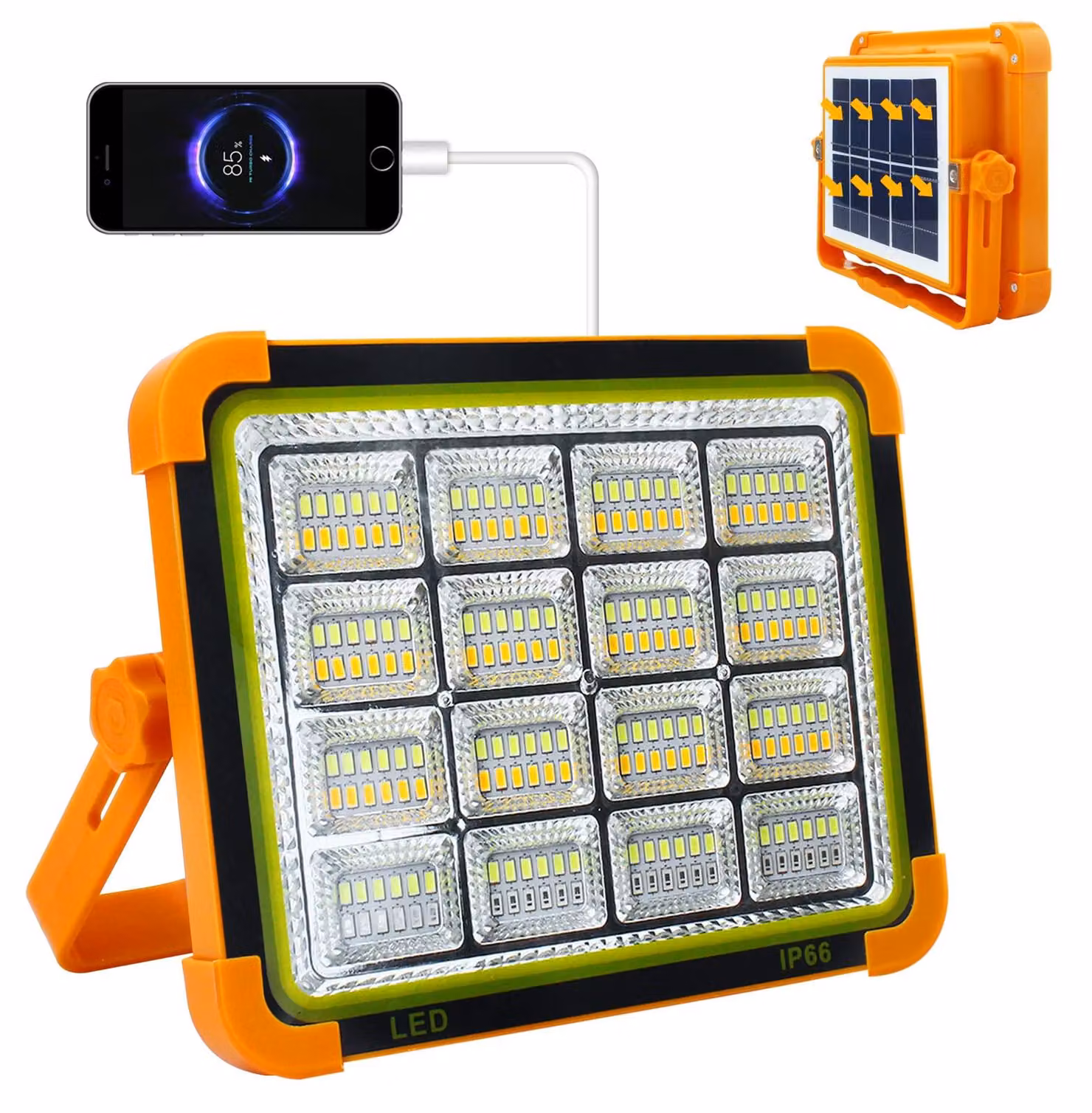 Faretto solare LED da 100W, batteria da 12000 mAh, 4 modalità, grado di protezione IP66, ideale per campeggio e garage