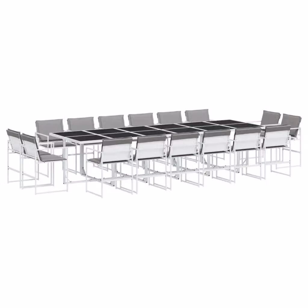 Set da pranzo da giardino vidaXL in acciaio verniciato bianco e grigio con tavolo rettangolare in vetro e 17 pezzi – 2