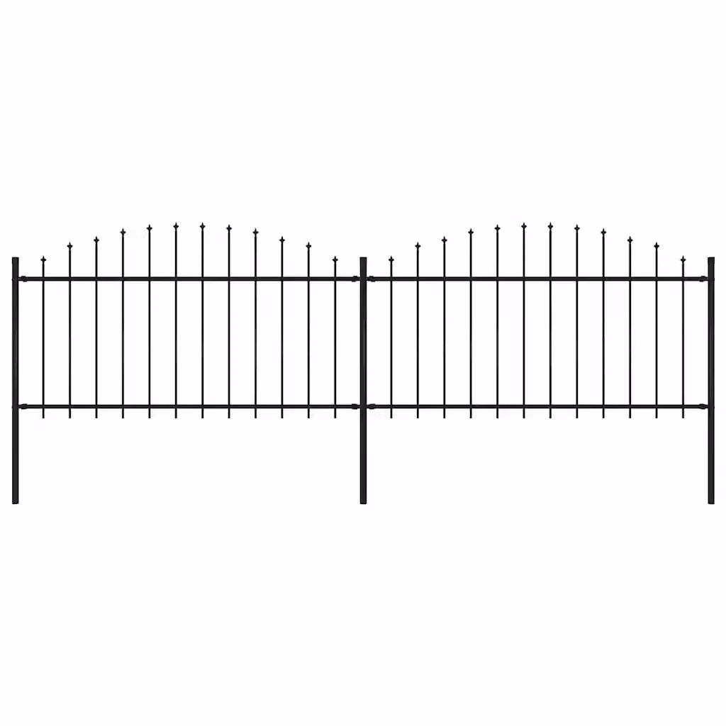 Recinzione da giardino vidaXL con punta a lancia in acciaio nero, L: 337 cm, H: 150 cm