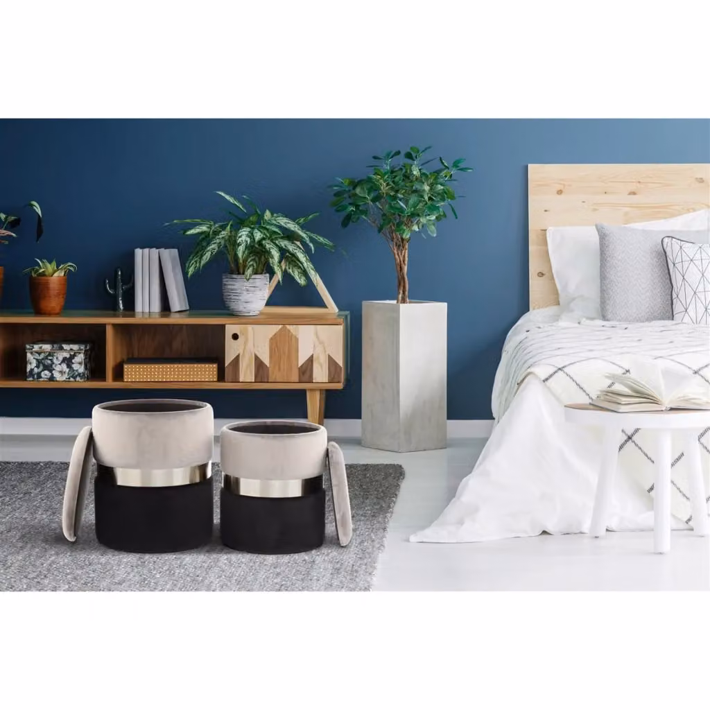 Set di 2 Pouf Contenitore Zora Kendra Home in Velluto Grigio e Metallo Argento – 2