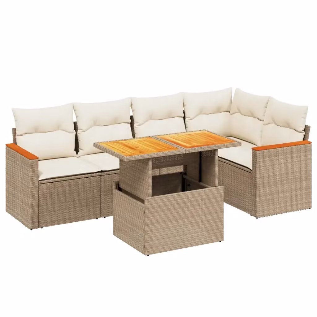 Set Divano da Giardino a L VIDAXL in Polyrattan Beige con 6 Cuscini Moderno – 2