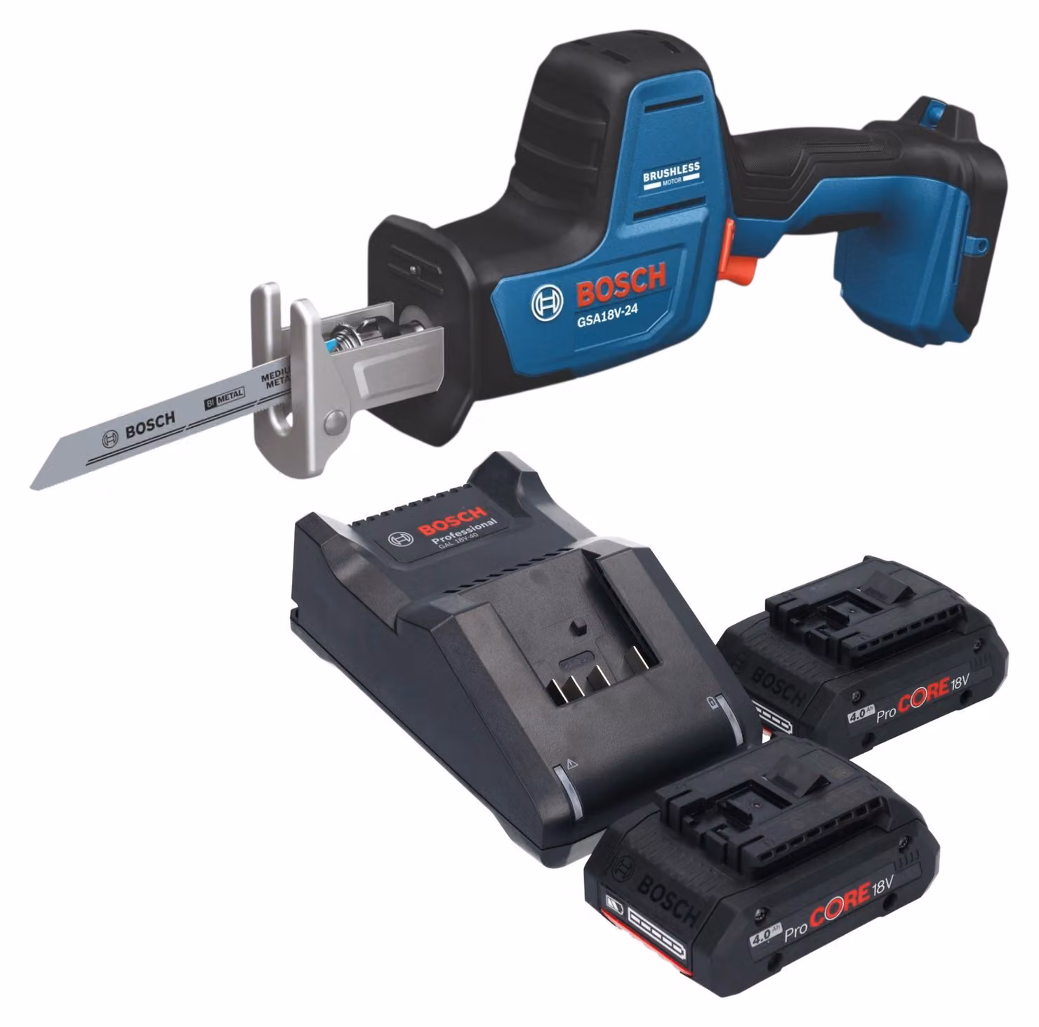 Seghetto alternativo a batteria Bosch GSA 18V-24 Professional 18 V 230 mm Brushless + 2 batterie ProCORE da 4,0 Ah + caricabatterie