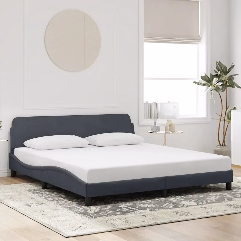 Letto matrimoniale Dover in velluto grigio con struttura in legno e metallo L/P/H: 180 x 200 x 185 cm – 2