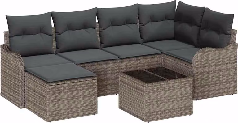 Set Divano da Giardino con cuscino 7 pcs Grigio Poly Rattan