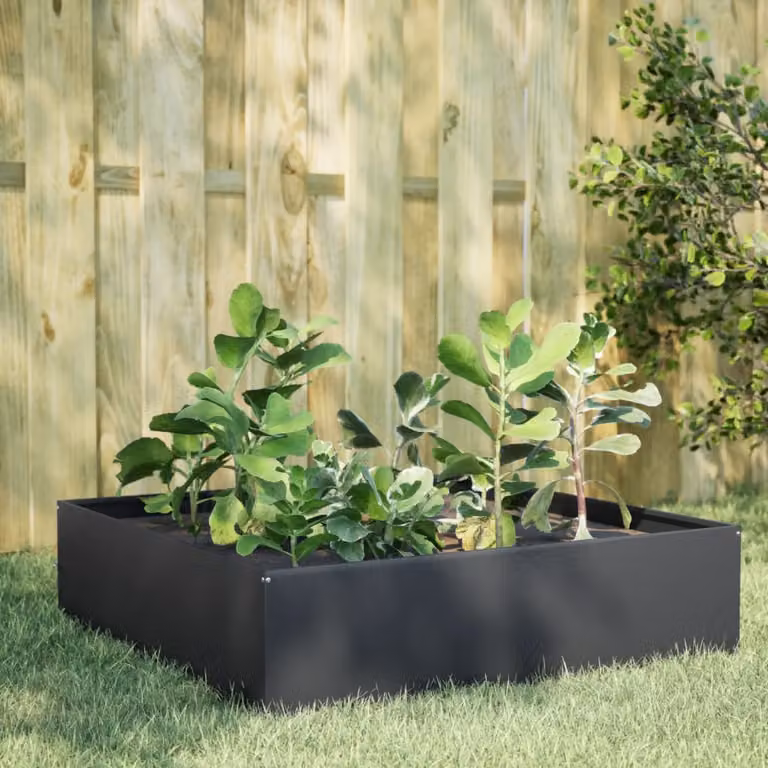 Fioriera Rialzata da Giardino vidaXL in Acciaio Corten, Colore Antracite, L 100 x P 100 x H 25 cm