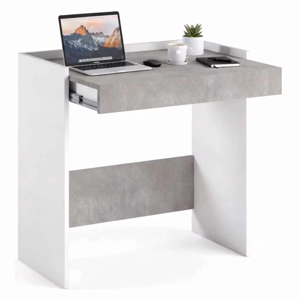 Scrivania Adri DMORA moderna con cassetto per ufficio o studio, Bianco e Cemento, L: 80 cm, P: 40 cm, H: 79 cm – 2