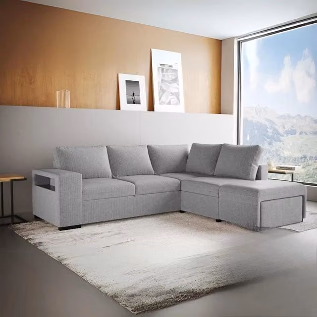 Divano Letto Angolare Reversibile Jozzis Grigio con Funzione Letto e Bracciolo Contenitore L/P/H: 248,5 x 209 x 90,5 cm – 1