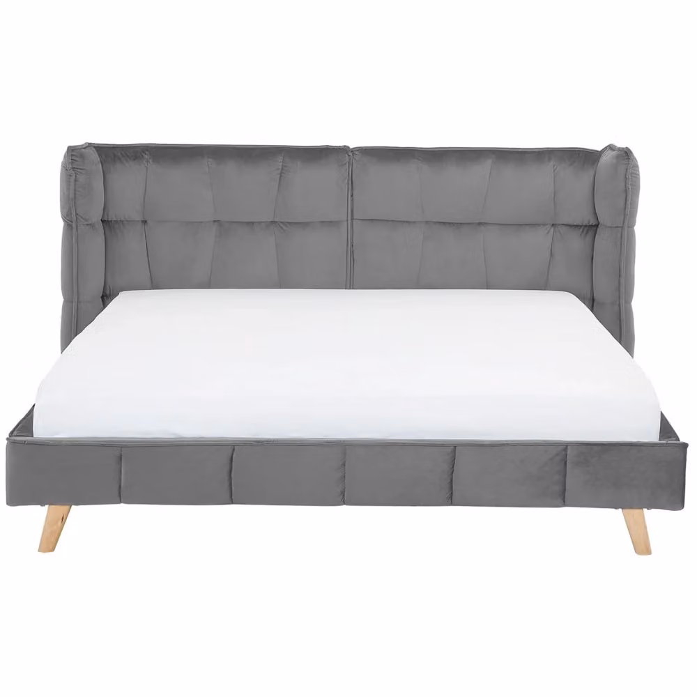 Letto Beliani moderno in velluto grigio con testiera Wingback e gambe in legno di betulla, L/P/H: 180 x 200 x 126 cm – 2